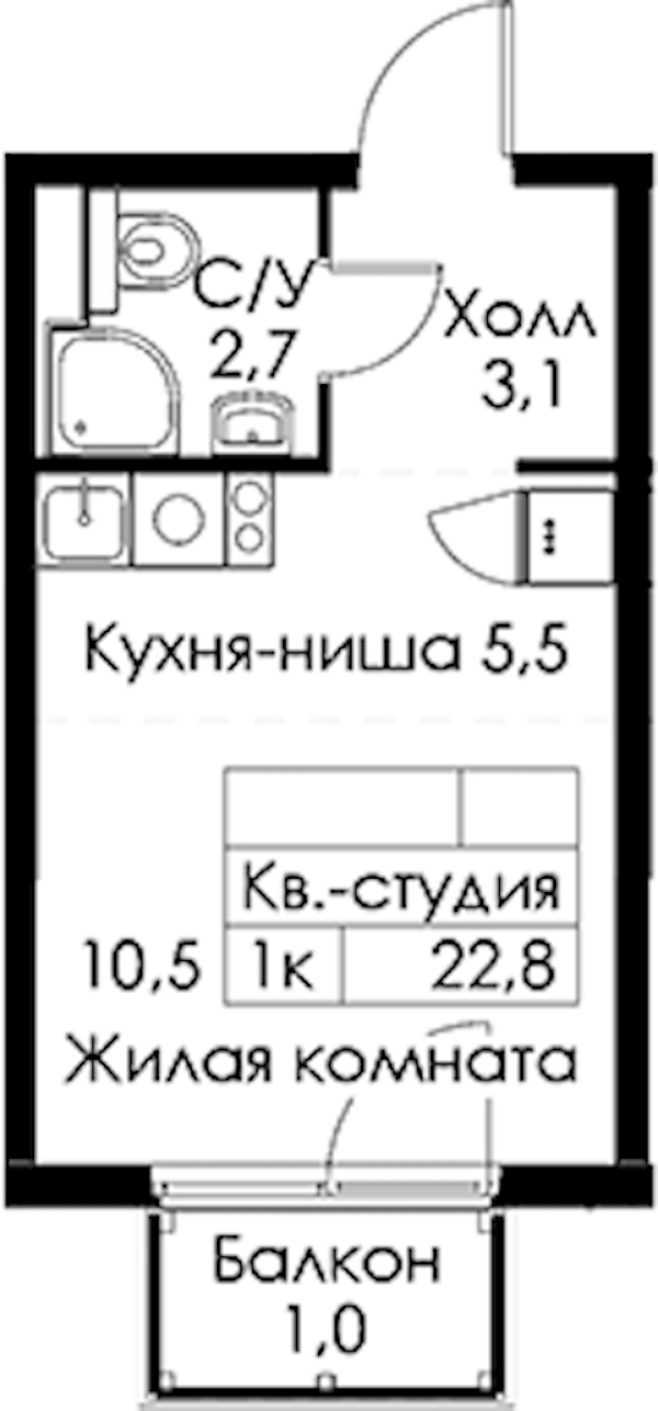 Квартира студия 22.8 м², 2/13 эт., ЖК «Кантемировская 11»